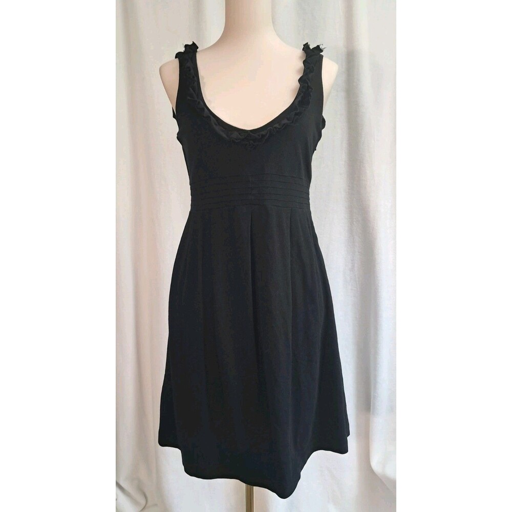 J.Crew Sleeveless Low Ruffle Fit & Flare Dress Pique Knit Black Retro Size 4